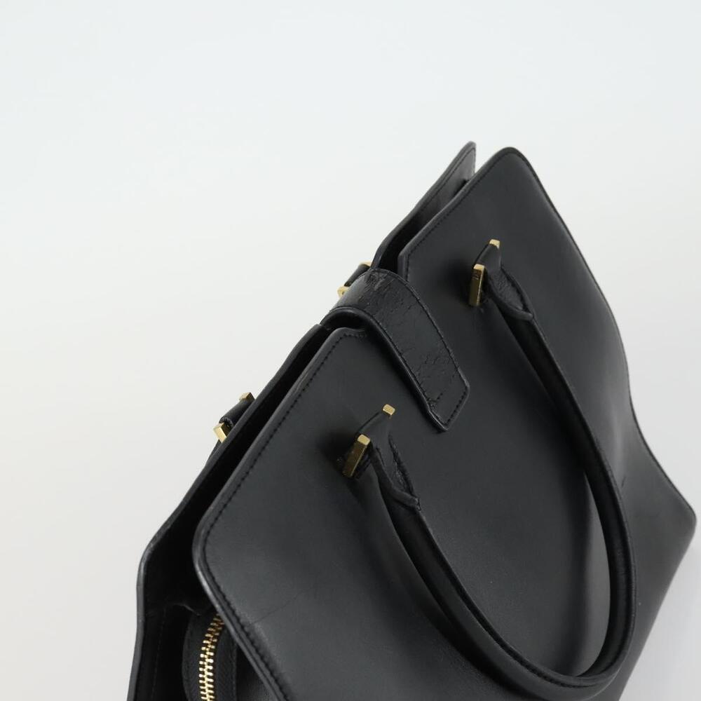 SAINT LAURENT Kabas Hand Bag Leather Black Gold Auth ki6216 - Picture 6 of 16